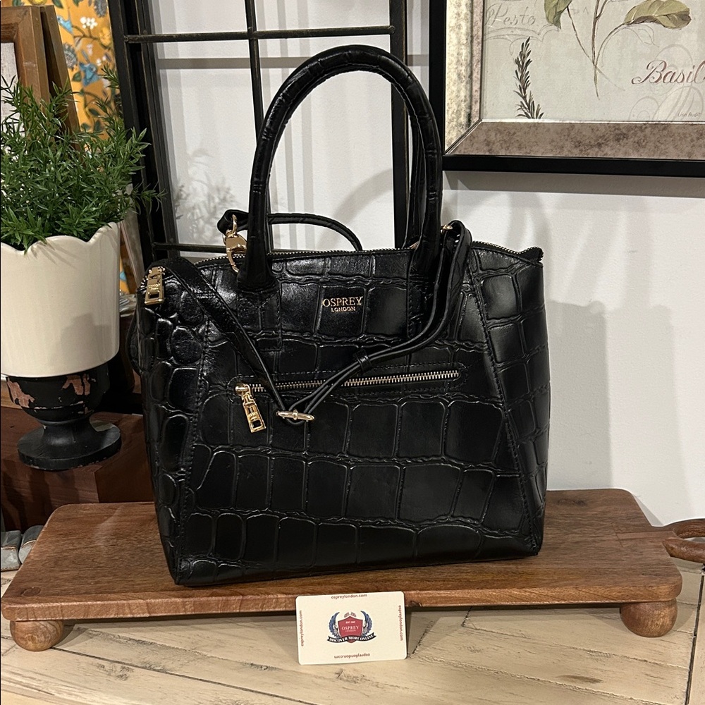OSPREY Black Croc-Pattern Satchel